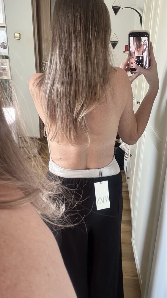 Nowe body strój kąpielowy srebrne ZARA odkryte plecy S 36