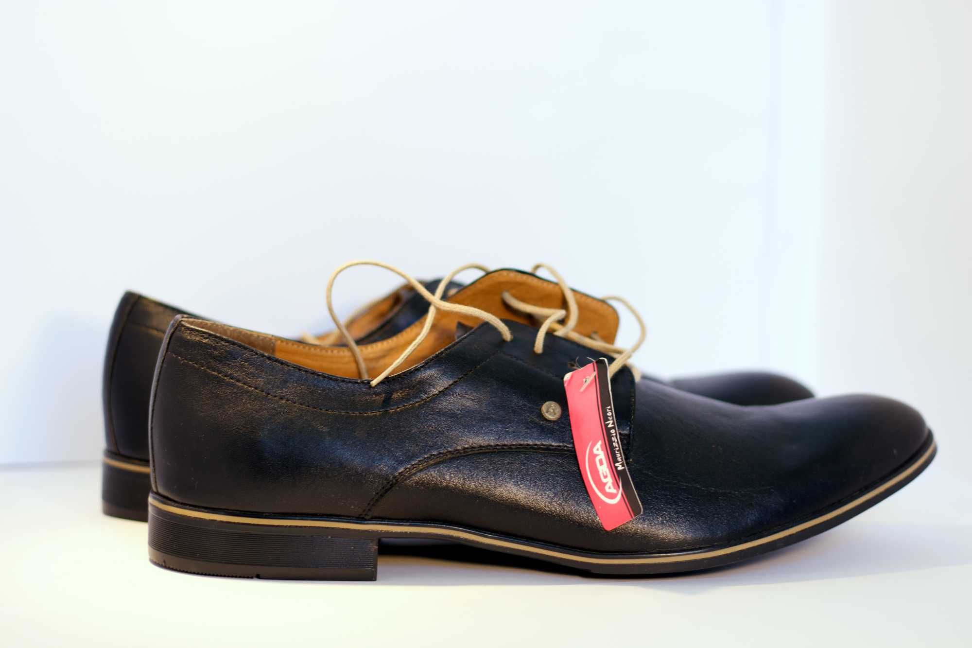 BUTY MĘSKIE 44 ROZMIAR CZARNE Wizytowe Skóra Hit Polski Producent