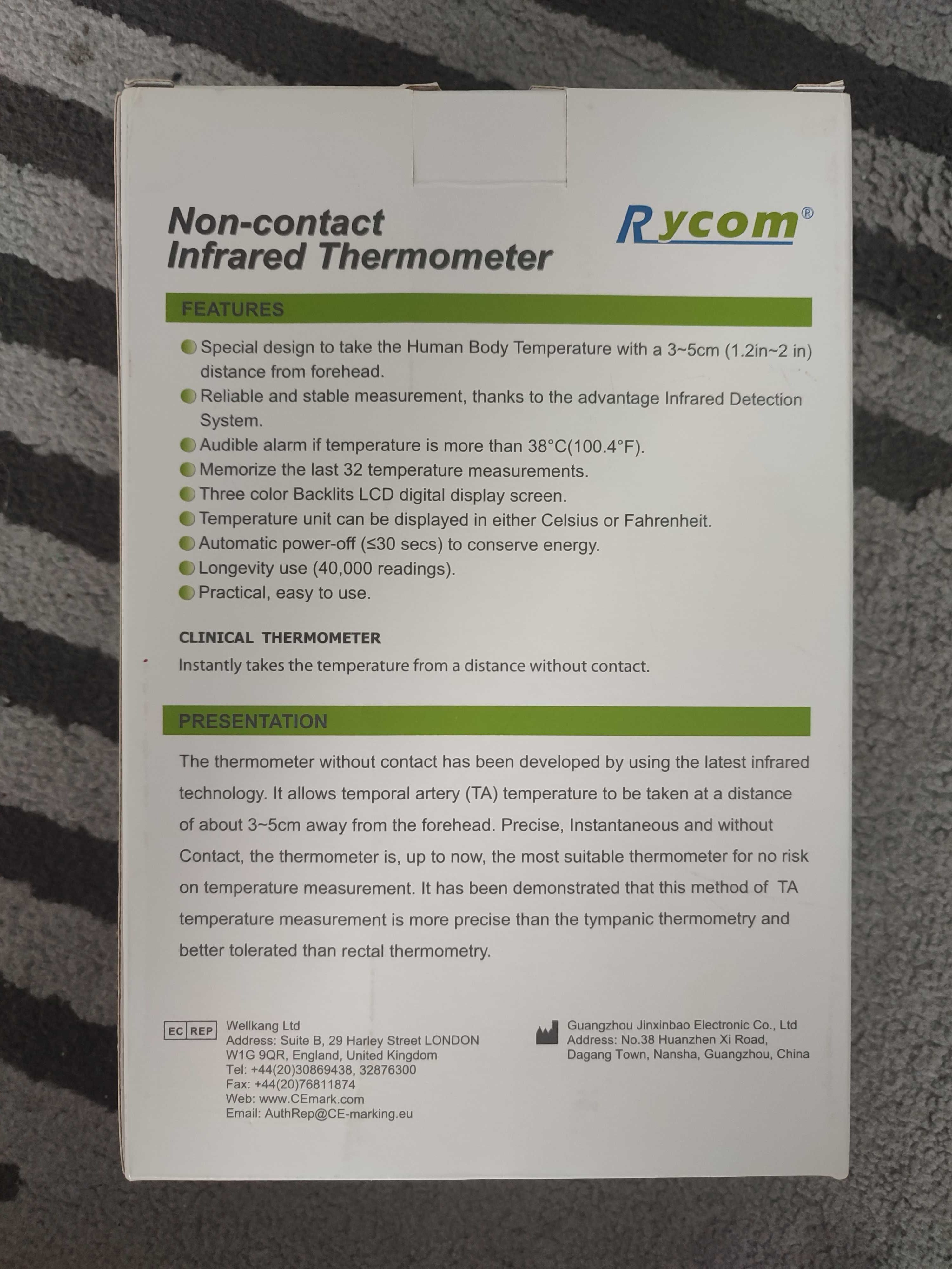 Bezdotykowy termometr marki RYCOM model JXB-190