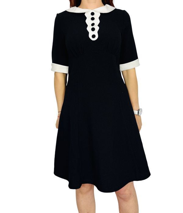 Czarna sukienka retro z białym kołnierzykiem XS 34