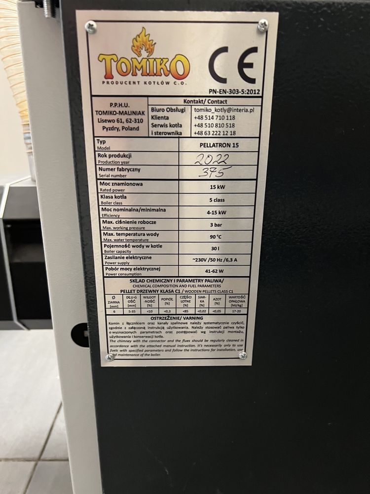 Kociol na pellet tomiko 15kw