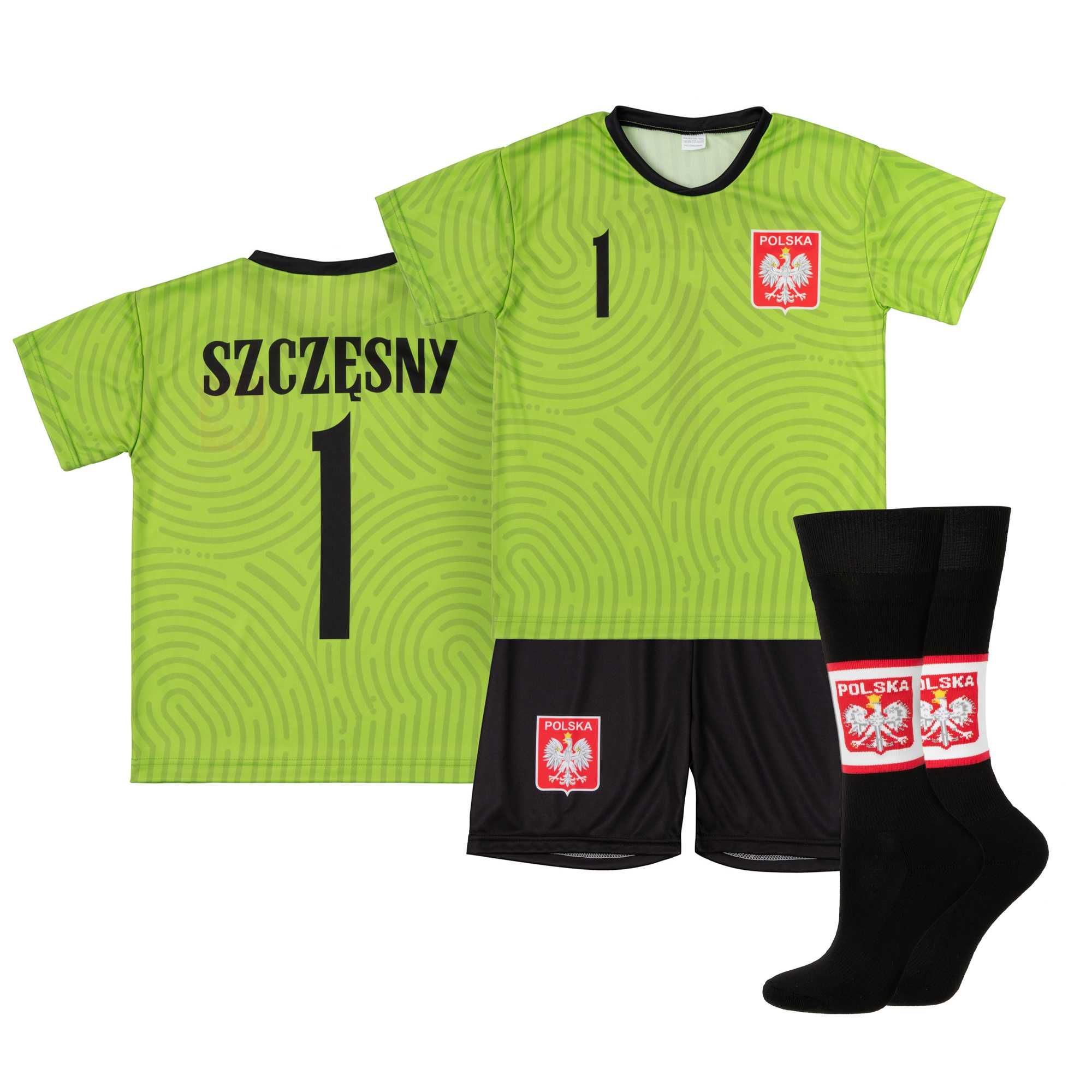 Strój piłkarski dziecięcy Polska Szczęsny rozm. 110 + getry wz.1