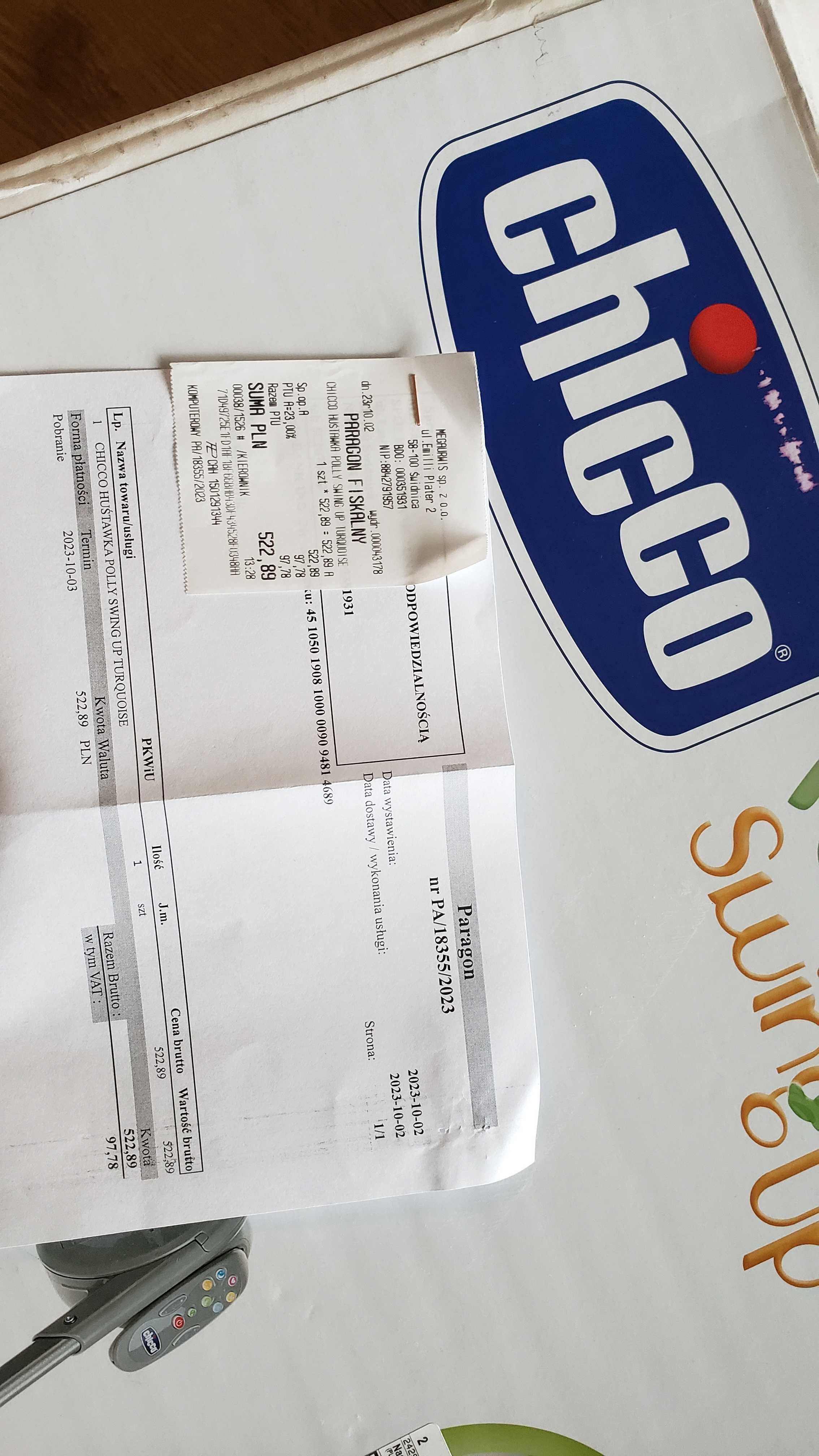 Huśtawka niemowlęca Chicco Polly Swing Up. Bardzo dobry stan