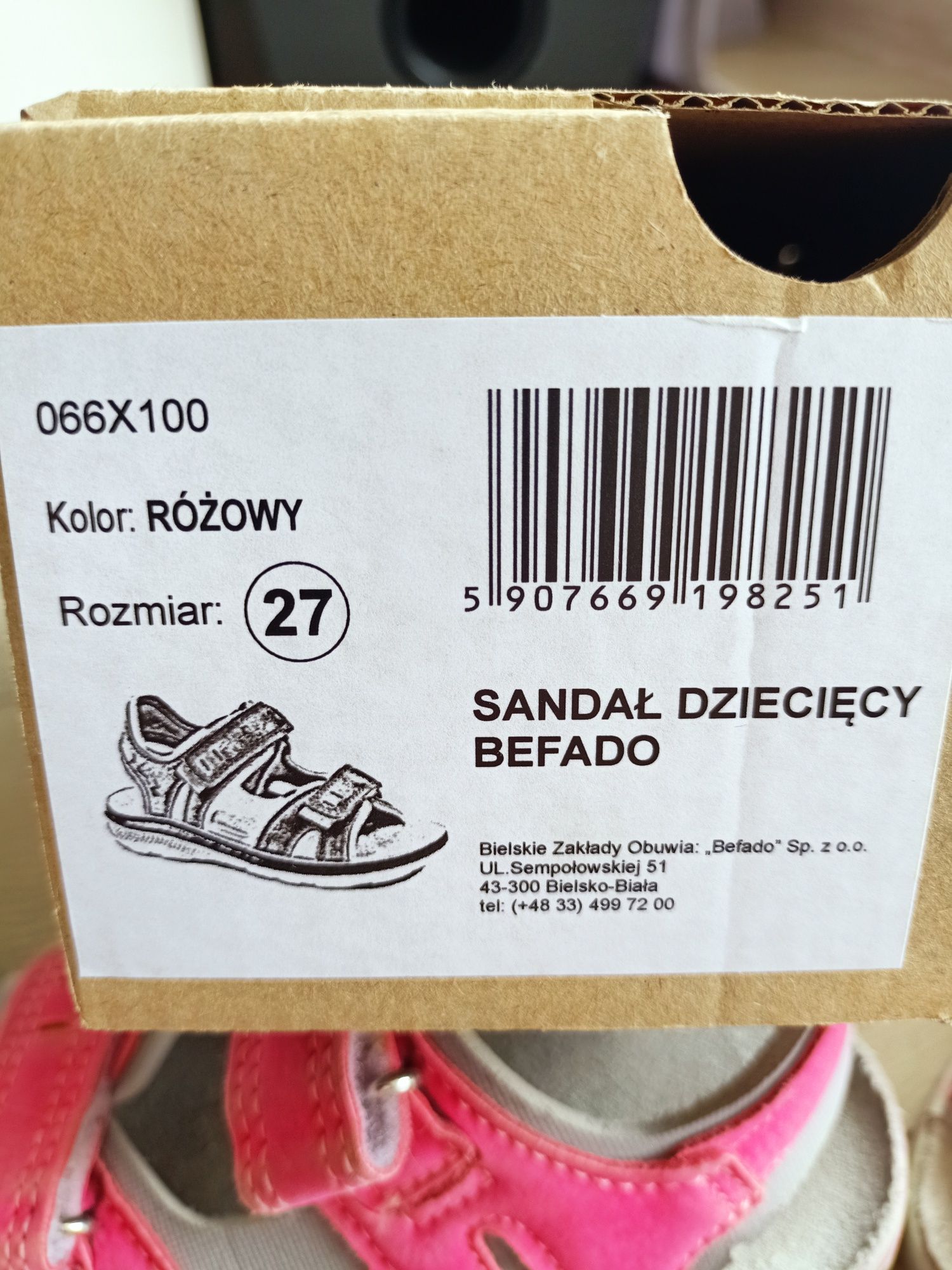Sandały dziewczęce różowe Befado 27