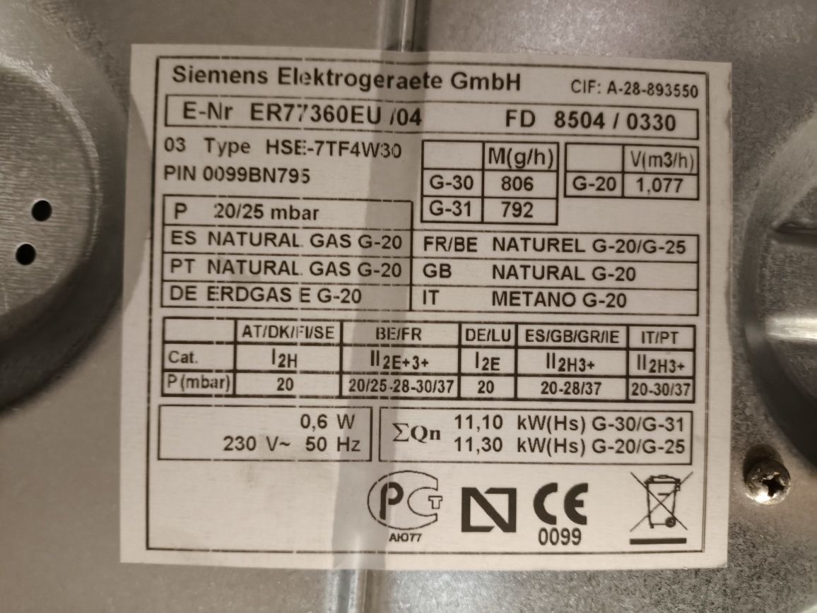 Placa fogão a gás Siemens 70cm largura