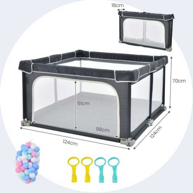 Parque infantil dobrável 50 bolas 124x124x70cm Cinzento Escuro NOVO