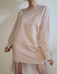 Bawełniana sukienka oversize długa bluza falbany Reserved
