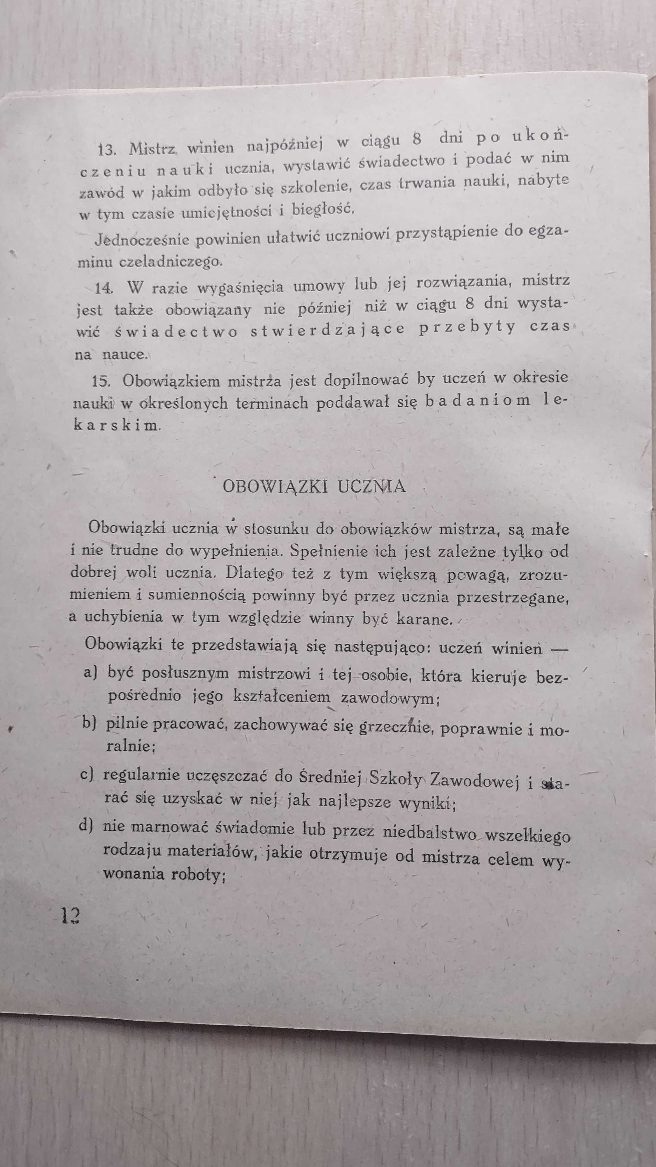 dokument -instrukcja dla mistrza i ucznia 1949r.