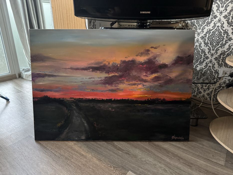 Большая картина маслом «закат за городом» 100/80 см