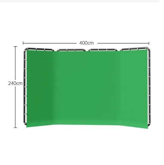 Fundo portátil 2,4x4m com estrutura dobrável - verde, preto, branco