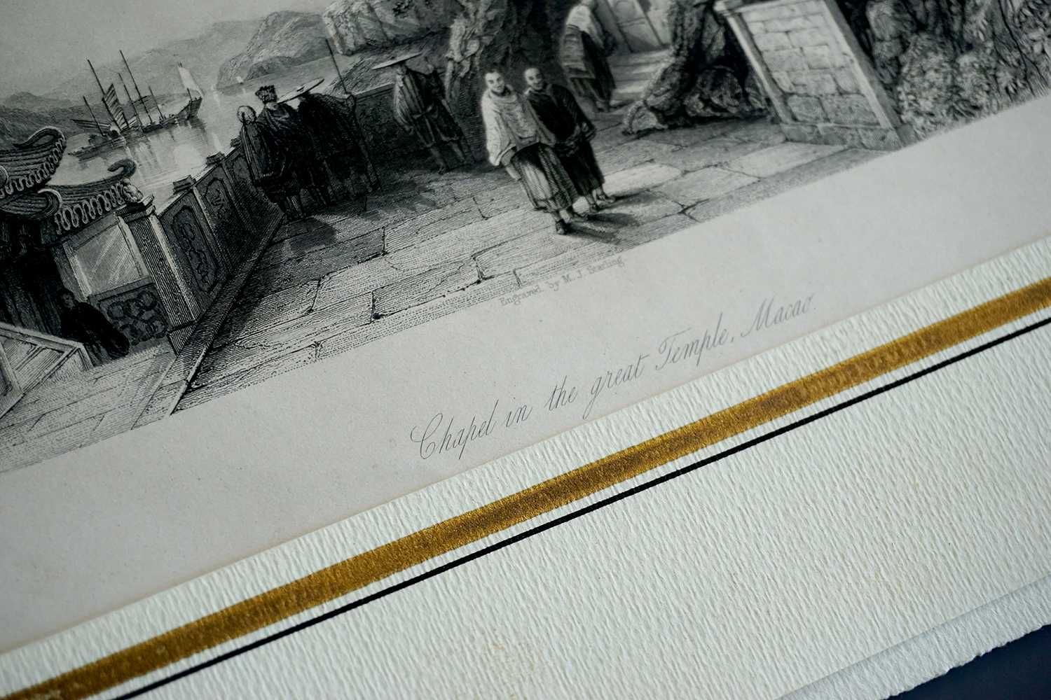 Stara grafika, staloryt "Chapel in the great temple, Macao" 1843 rok