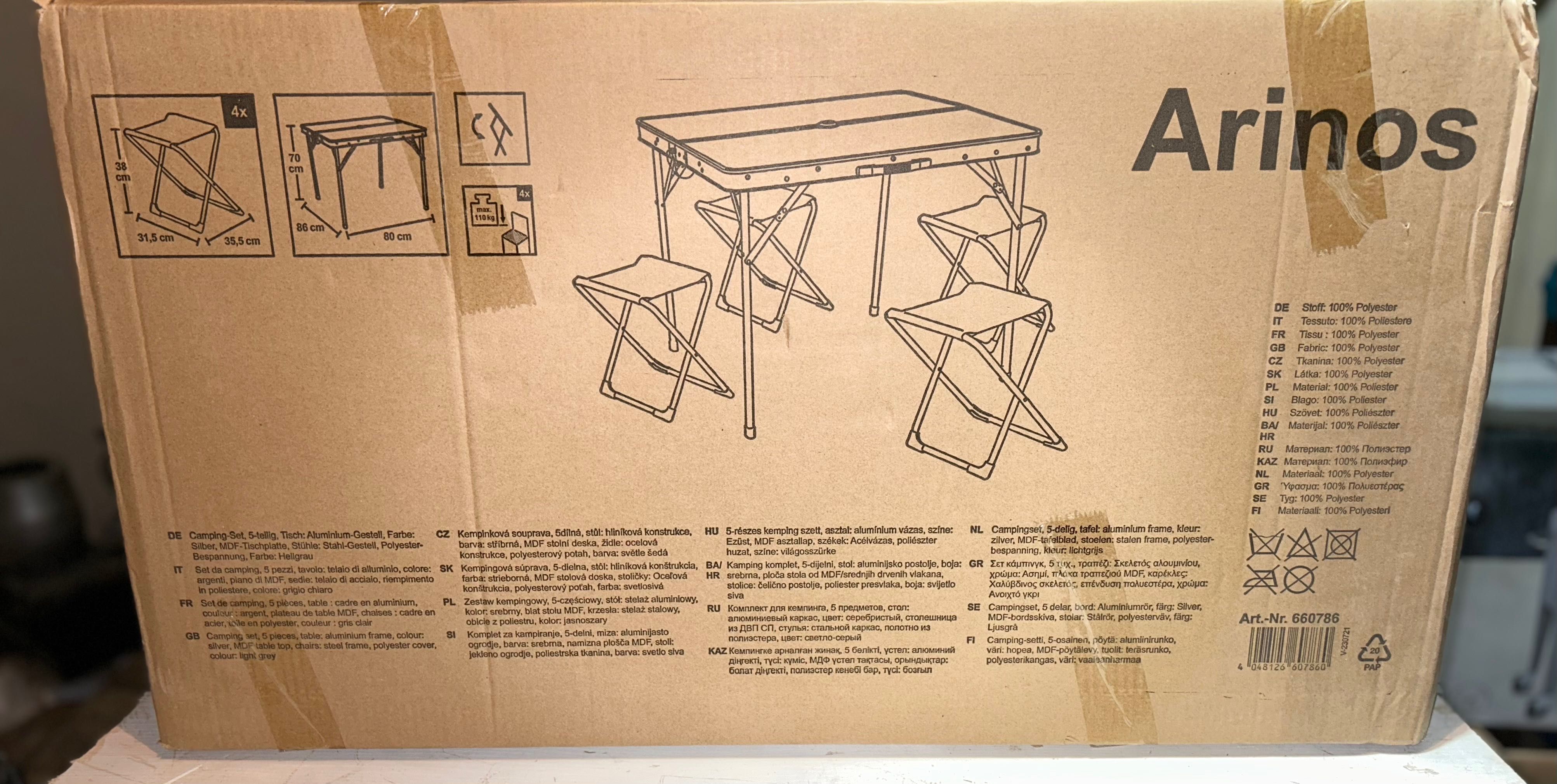 Komplet kampingowy Arinos aluminiowy 5 części nowe!!