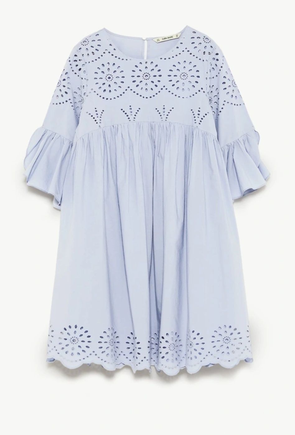 Zara XS sukienka z dziurkowaniem i haftem wodnisto niebieska