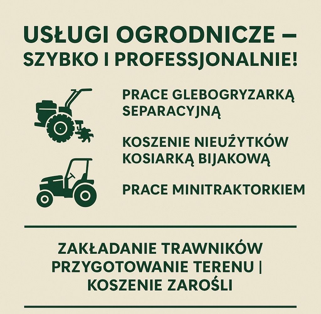 Usługi glebogryzarką separacyjną zakładanie trawników kosiarka tanio
