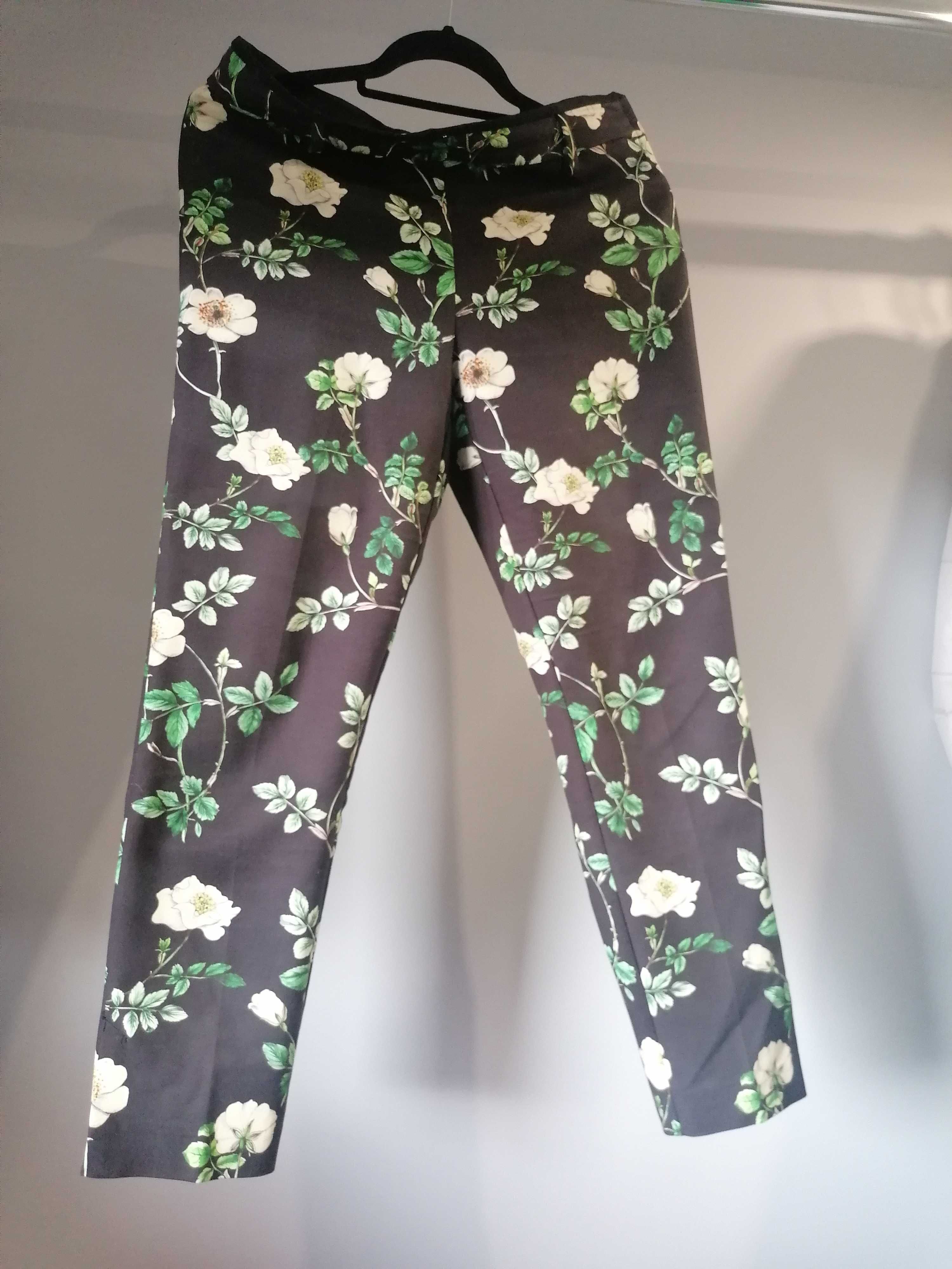 Spodnie damskie cygaretki w kwiaty H&M 42, M L