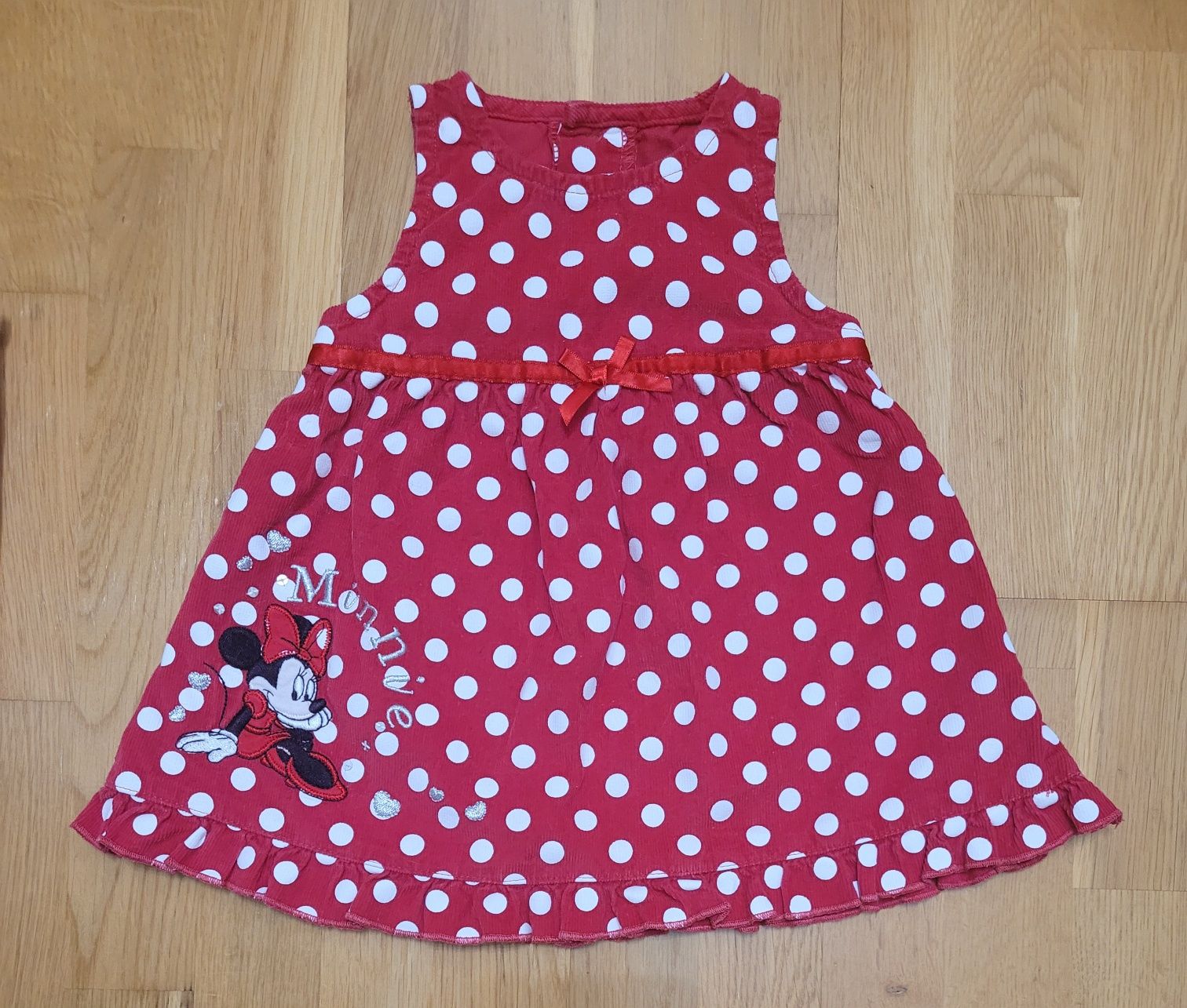 Sztruksowa sukienka Myszka Minnie 62 stan bdb