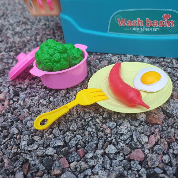Мийка дитяча ВЕЛИКА з водою+посуд+продукти.Мийка іграшкова з водою