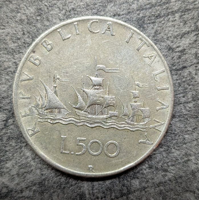 Moneta 500 lirów 1959 - statki Kolumba - srebro