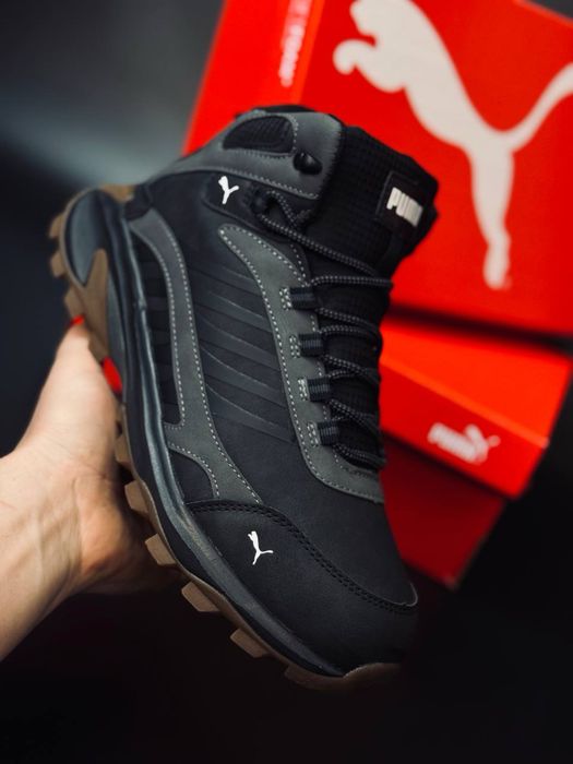 Кожаные зимние ботинки Puma серые / ботинки гор-текс ватерпруф до -31°