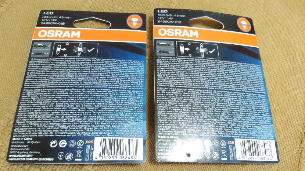 1 Lâmpada Osram LED 1W C5W Tubolar de 36 mm e 41 mm