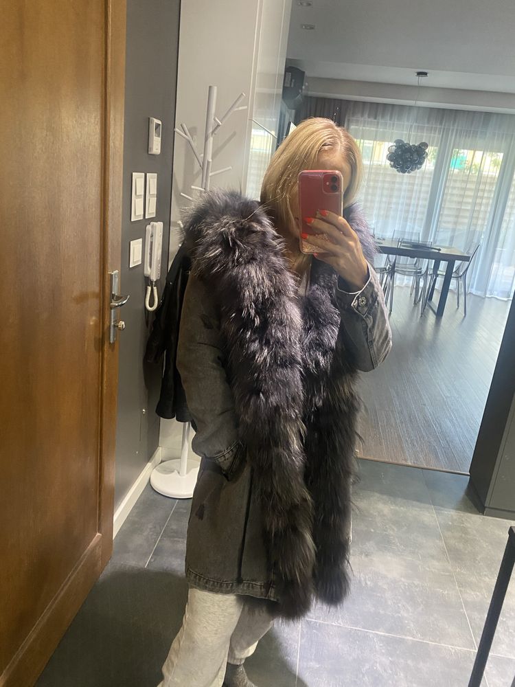 Kurtka parka futro naturalne jenot s