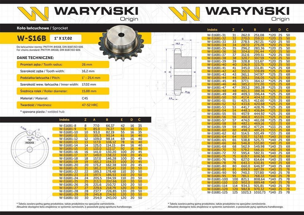 Koło zębate hartowane z kołnierzem 16B-1 (R1 1) Z-10 Waryński