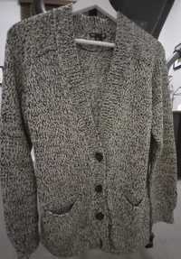 Gruby kardigan sweter H&M M 38 biało-czarny