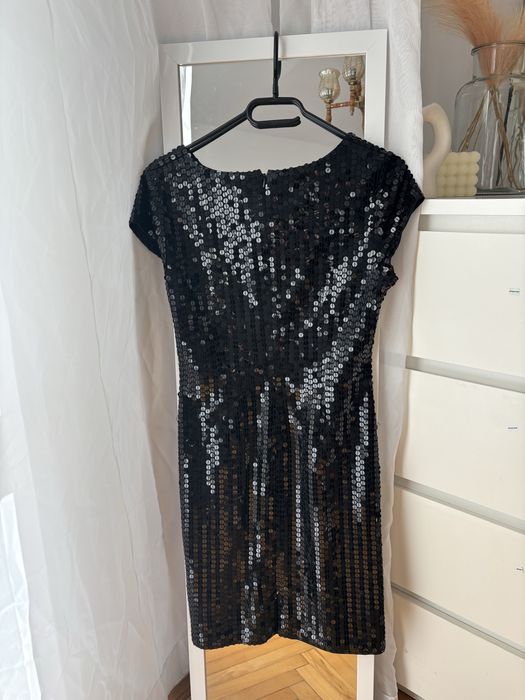 Czarna cekinowa sukienka sylwester impreza karnawał S 36