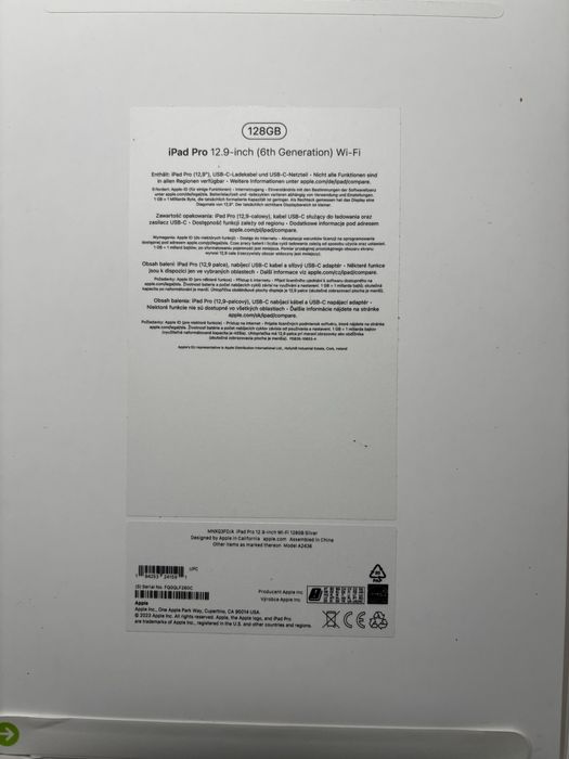 Ipad Pro 12.9 6 generacji, procesor M2, 128 GB