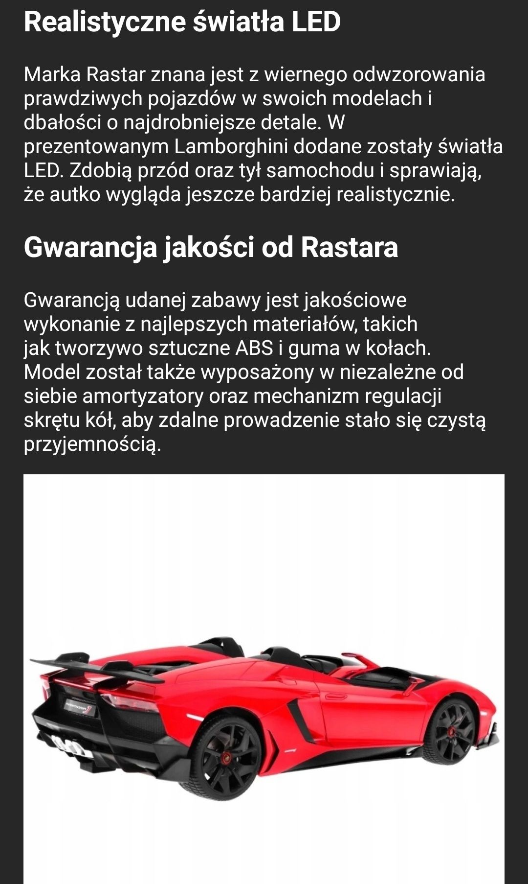 Lamborgini Aventador zdalnie sterowany  zabawka Rastar Auto