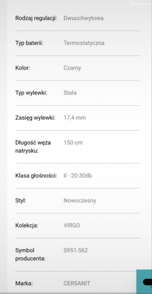 Bateria termostatyczna wannowo-prysznicowa cersanit