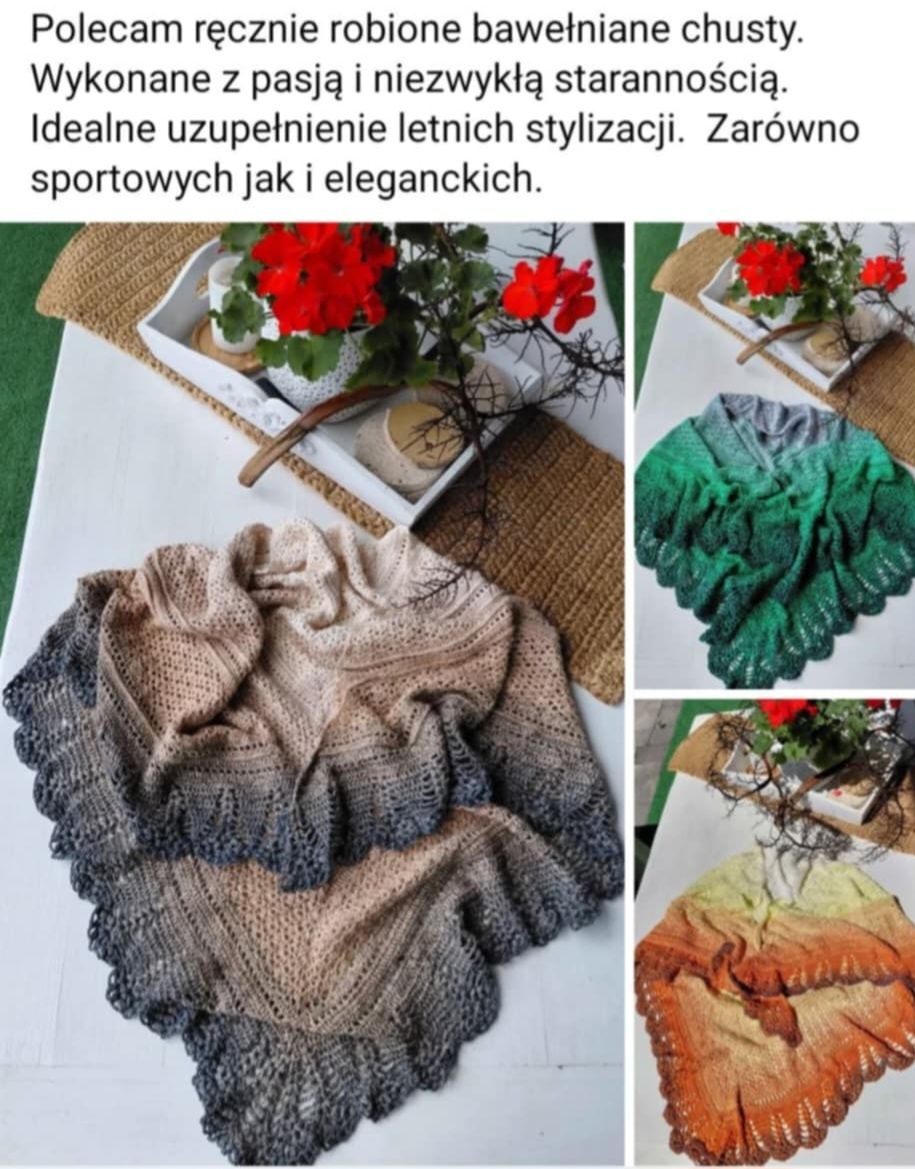Ażurowa chusta ręcznie zrobiona na szydełku
