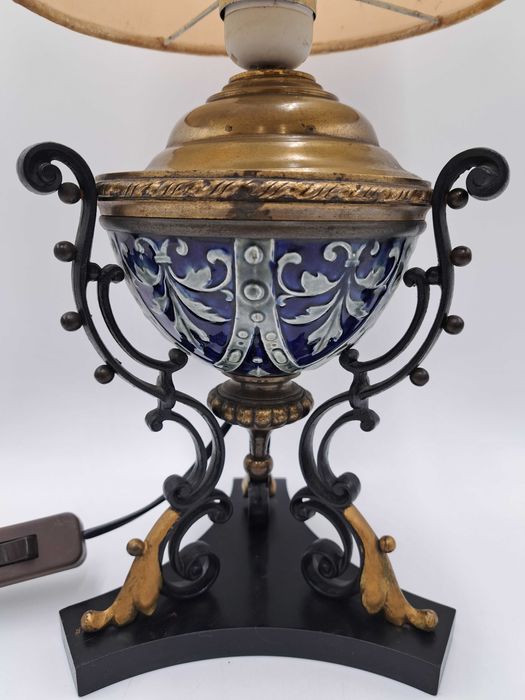 Lampa stołowa Empire marmurowa żeliwna ceramiczna kobaltowa mosiężna