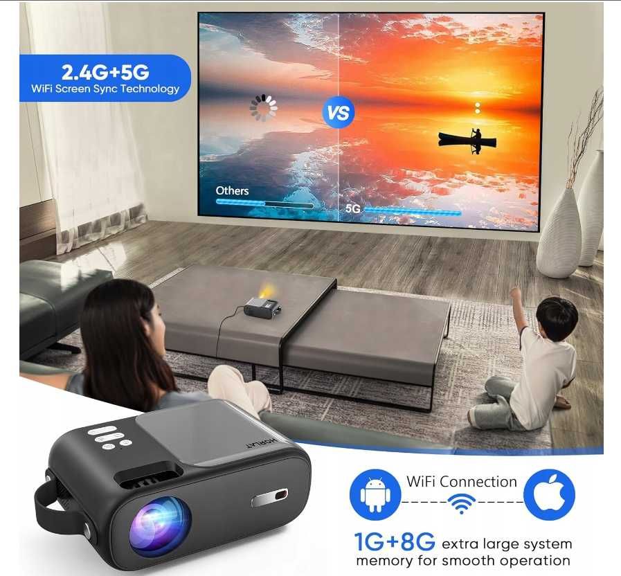 HORLAT Mini projektor Bluetooth 5G, WiFi, 9000 l HD 720P