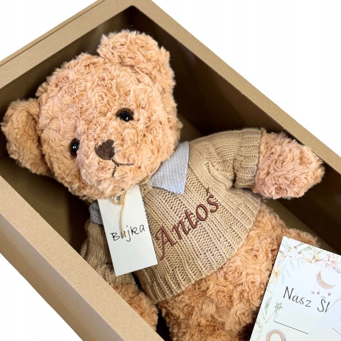 Miś z haftem imienia personalizowany prezent dla dziecka brązowy