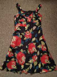 Czarna sukienka w róże 38 M Debenhams Petite retro vintage wesele lato