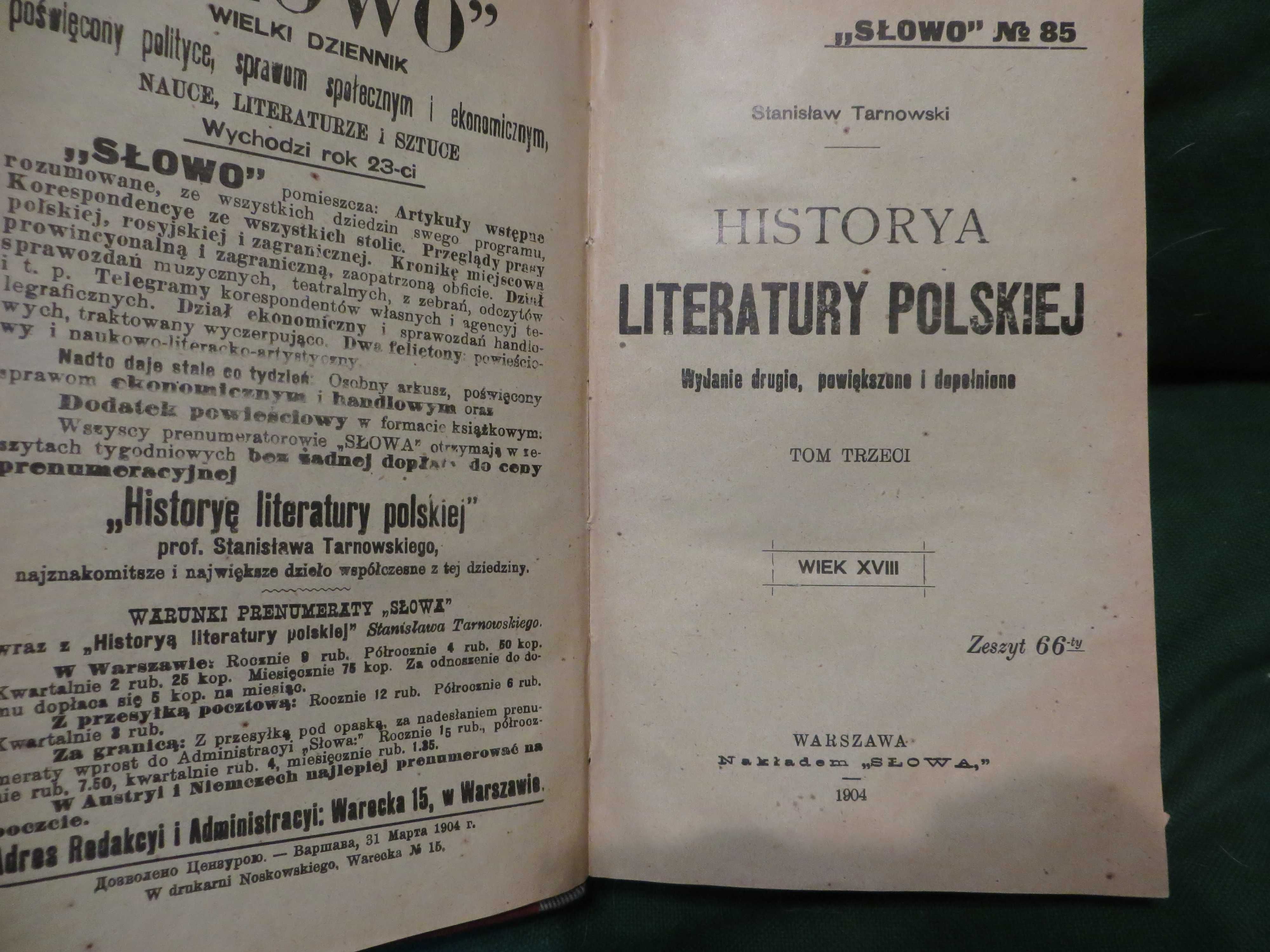 Stara książka Historya Literatury Polskiej,