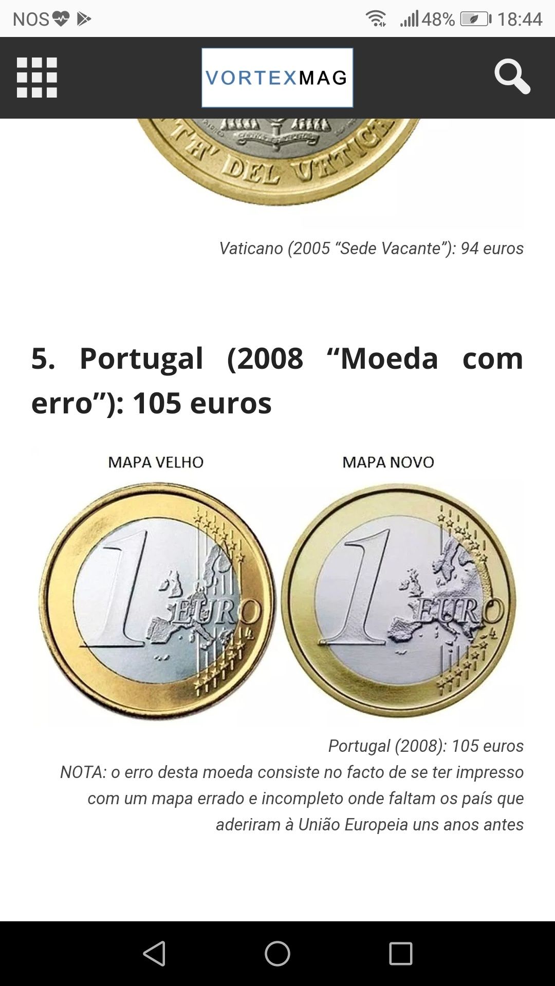 Moeda de 1 euro ano 2008 mapa velho