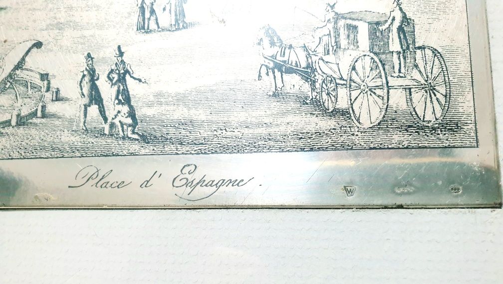 Fantastica gravura em prata contrastada "praça da Espanha em Roma"