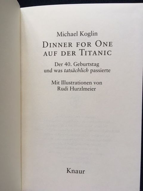 Dinner for one auf der Titanic, livro em Alemão