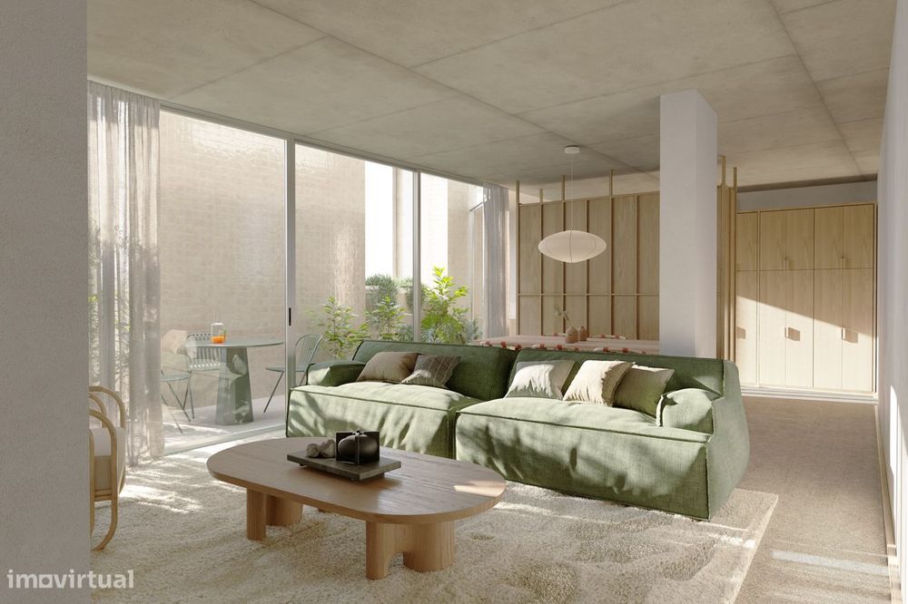 T2 em planta com varanda para o jardim e ventilação cruzada, Marvila