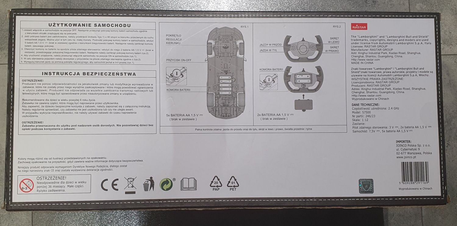 Lamborghini Aventador J zdalnie sterowany, nowy skala 1:12 bardzo duży