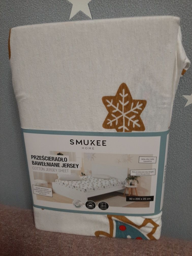 Nowe prześcieradło bawełniane na gumce Smukee 90x200