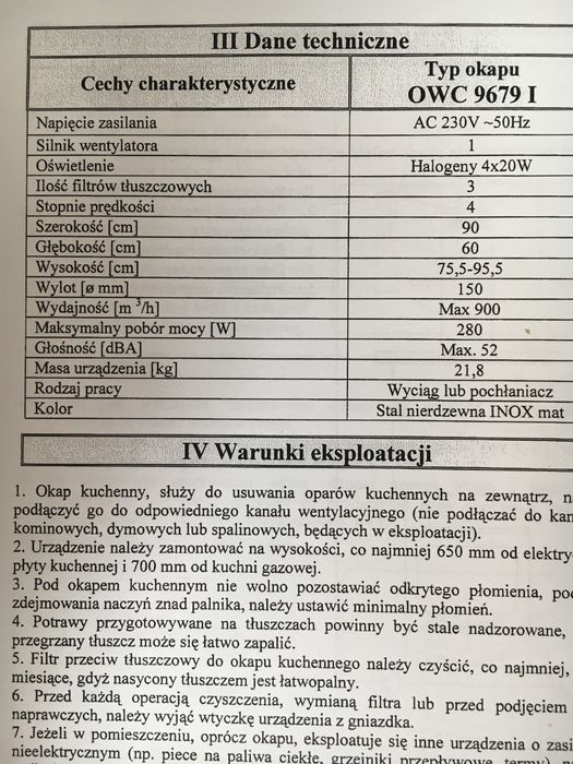 Okap wyspowy, inox, Amica, duży