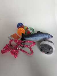 Повідок поводок игрушки для котиков мышка рыба с мятой