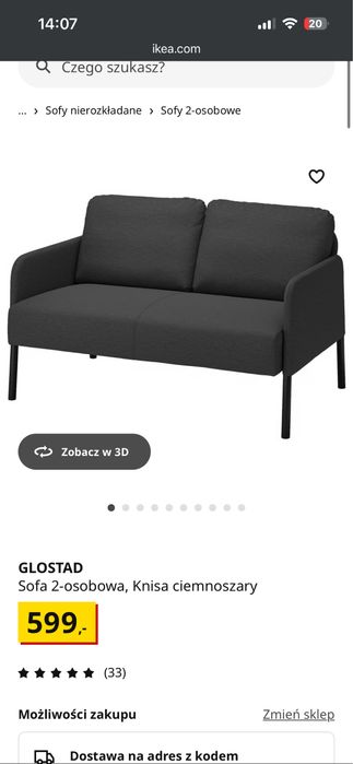 Ikea kanapa Glostad mała dwuosobowa