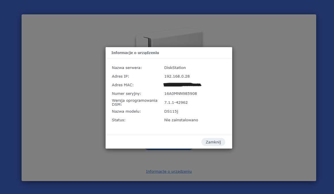 Serwer NAS: Synology DS115j + Dysk HDD 1TB WD Red
