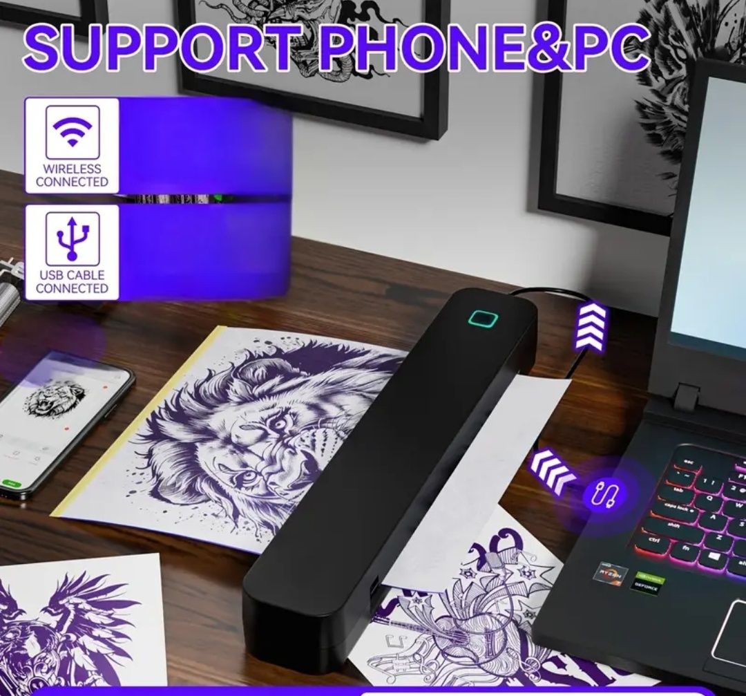 Тату принтер трансферний Bluetooth/USB, iOS/Android/Win/MacOS/ChromeOS