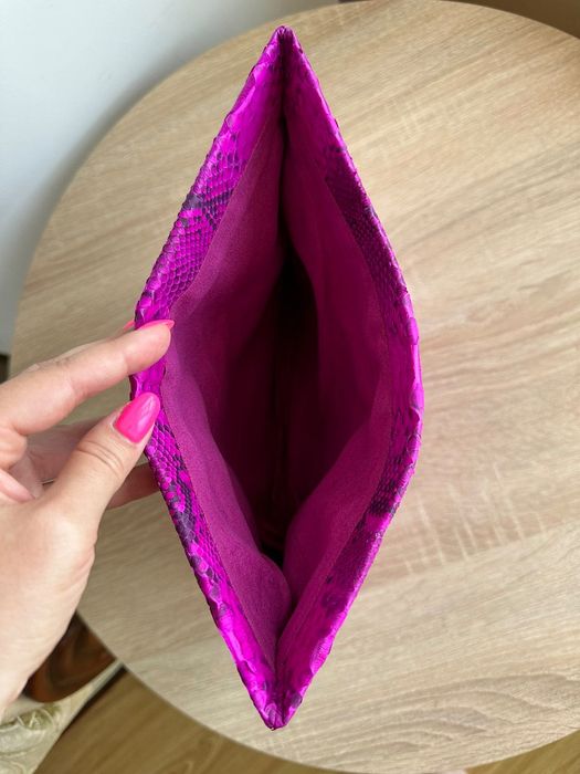 Клатч женский сумка из натуральной кожи питона фуксия коричневый Тай