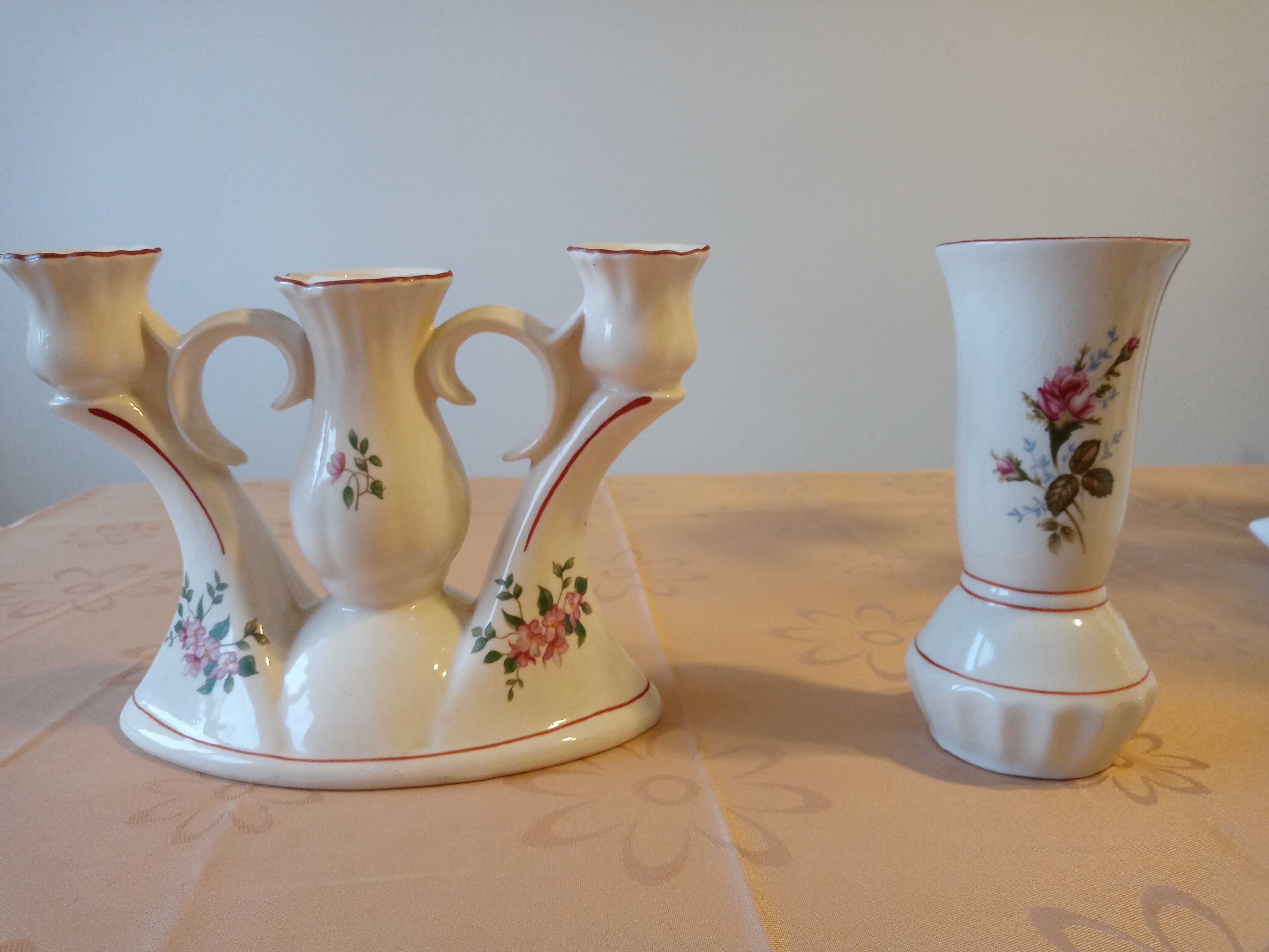 kultowa ceramika lata 80te -stary świecznik i wazonik